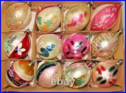 Lot VTG Glass Pictured SANTA SKIING FLOWER Large DROP Christmas Ornaments Poland