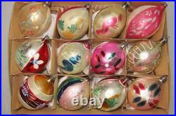 Lot VTG Glass Pictured SANTA SKIING FLOWER Large DROP Christmas Ornaments Poland