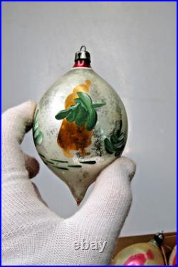 Lot VTG Glass Pictured SANTA SKIING FLOWER Large DROP Christmas Ornaments Poland