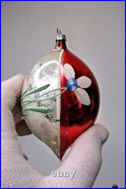 Lot VTG Glass Pictured SANTA SKIING FLOWER Large DROP Christmas Ornaments Poland