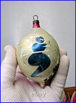 Lot VTG Glass Pictured SANTA SKIING FLOWER Large DROP Christmas Ornaments Poland