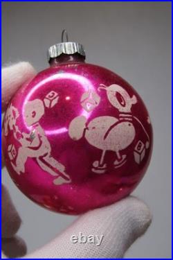 Lot VTG Glass Pictured SILENT NIGHT SNOWMAN KIDS TOYS BALL Christmas Ornament US