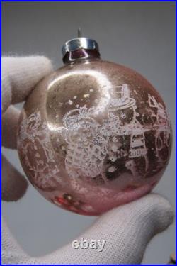 Lot VTG Glass Pictured SILENT NIGHT SNOWMAN KIDS TOYS BALL Christmas Ornament US