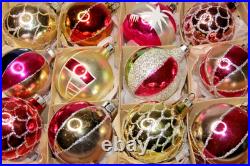 Lot VTG Glass Pictured STAR STRIPES Small Glitter BALL Christmas Ornament Poland