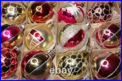 Lot VTG Glass Pictured STAR STRIPES Small Glitter BALL Christmas Ornament Poland