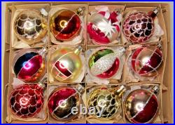 Lot VTG Glass Pictured STAR STRIPES Small Glitter BALL Christmas Ornament Poland