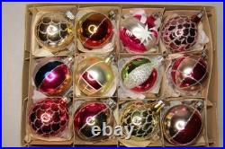 Lot VTG Glass Pictured STAR STRIPES Small Glitter BALL Christmas Ornament Poland