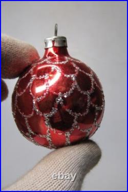 Lot VTG Glass Pictured STAR STRIPES Small Glitter BALL Christmas Ornament Poland