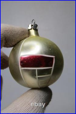Lot VTG Glass Pictured STAR STRIPES Small Glitter BALL Christmas Ornament Poland