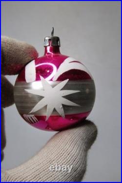 Lot VTG Glass Pictured STAR STRIPES Small Glitter BALL Christmas Ornament Poland