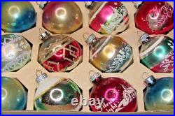 Lot VTG Glass Pictured Stencil Mica Gradient BALL Christmas Ornament Shiny Brite