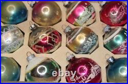 Lot VTG Glass Pictured Stencil Mica Gradient BALL Christmas Ornament Shiny Brite
