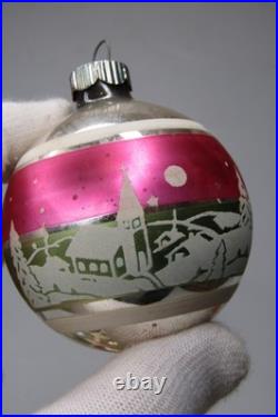 Lot VTG Glass Pictured Stencil Mica Gradient BALL Christmas Ornament Shiny Brite