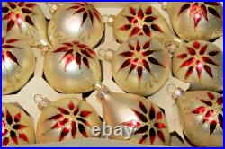 Lot VTG Glass Rauch Pictured POINSETTIA Flower DROP BALL Christmas Ornaments