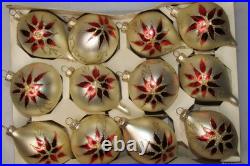Lot VTG Glass Rauch Pictured POINSETTIA Flower DROP BALL Christmas Ornaments