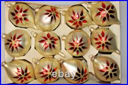 Lot VTG Glass Rauch Pictured POINSETTIA Flower DROP BALL Christmas Ornaments