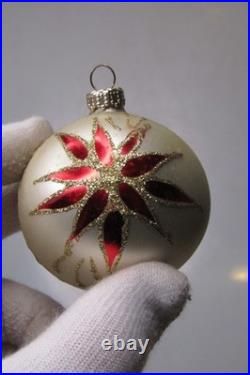 Lot VTG Glass Rauch Pictured POINSETTIA Flower DROP BALL Christmas Ornaments