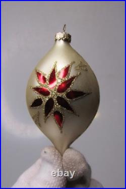 Lot VTG Glass Rauch Pictured POINSETTIA Flower DROP BALL Christmas Ornaments