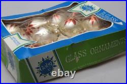 Lot VTG Glass Rauch Pictured POINSETTIA Flower DROP BALL Christmas Ornaments