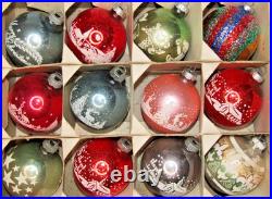 Lot VTG Glass SILENT NIGHT STAR DEER Pictured BALL Christmas Ornament Shiny Brit
