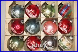 Lot VTG Glass SILENT NIGHT STAR DEER Pictured BALL Christmas Ornament Shiny Brit