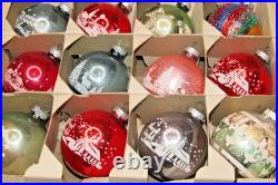 Lot VTG Glass SILENT NIGHT STAR DEER Pictured BALL Christmas Ornament Shiny Brit