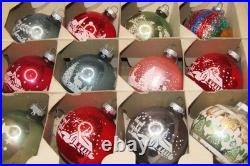 Lot VTG Glass SILENT NIGHT STAR DEER Pictured BALL Christmas Ornament Shiny Brit