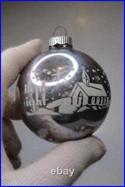 Lot VTG Glass SILENT NIGHT STAR DEER Pictured BALL Christmas Ornament Shiny Brit