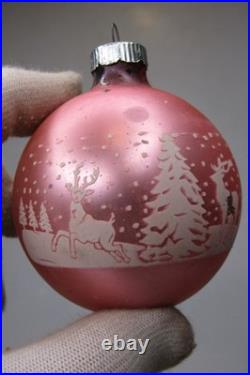 Lot VTG Glass SILENT NIGHT STAR DEER Pictured BALL Christmas Ornament Shiny Brit