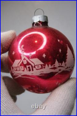 Lot VTG Glass SILENT NIGHT STAR DEER Pictured BALL Christmas Ornament Shiny Brit