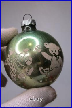 Lot VTG Glass SILENT NIGHT STAR DEER Pictured BALL Christmas Ornament Shiny Brit