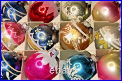 Lot VTG Glass Stencil Pictured Snow Cap CANDLE BELL BALL Christmas Ornaments US