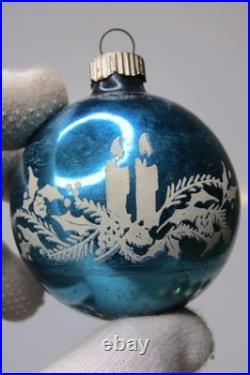 Lot VTG Glass Stencil Pictured Snow Cap CANDLE BELL BALL Christmas Ornaments US