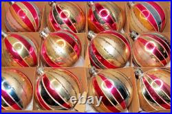 Lot VTG Glass Striped HARLEQUIN Glitter BALL Christmas Ornaments Fantasia Poland