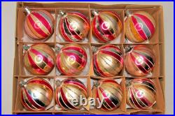 Lot VTG Glass Striped HARLEQUIN Glitter BALL Christmas Ornaments Fantasia Poland