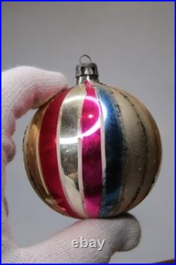 Lot VTG Glass Striped HARLEQUIN Glitter BALL Christmas Ornaments Fantasia Poland