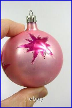 Lot VTG Mercury Glass Atomic STARS Pink Ball Christmas Ornaments Fantasia Poland