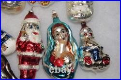 Lot VTG Modern Glass Figurine SANTA JESUS CLOWN CAT DRUM Christmas Ornaments
