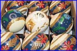 Lot VTG Modern Glass Pictured Glitter FLOWER Jumbo 4 BALL Christmas Ornament #2