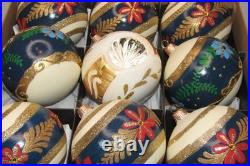 Lot VTG Modern Glass Pictured Glitter FLOWER Jumbo 4 BALL Christmas Ornament #2
