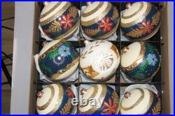 Lot VTG Modern Glass Pictured Glitter FLOWER Jumbo 4 BALL Christmas Ornament #2