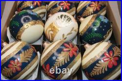 Lot VTG Modern Glass Pictured Glitter FLOWER Jumbo 4 BALL Christmas Ornament #2