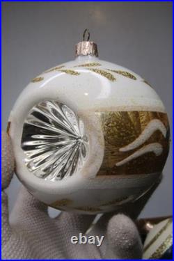 Lot VTG Modern Glass Pictured Glitter FLOWER Jumbo 4 BALL Christmas Ornament #2