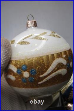 Lot VTG Modern Glass Pictured Glitter FLOWER Jumbo 4 BALL Christmas Ornament #2