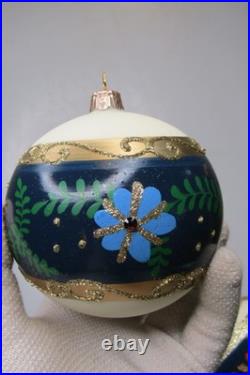 Lot VTG Modern Glass Pictured Glitter FLOWER Jumbo 4 BALL Christmas Ornament #2