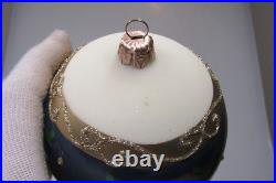 Lot VTG Modern Glass Pictured Glitter FLOWER Jumbo 4 BALL Christmas Ornament #2