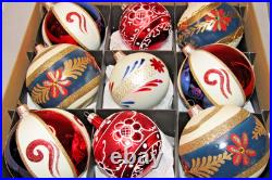 Lot VTG Modern Glass Pictured Glitter FLOWER Jumbo 4 BALL Christmas Ornament #3