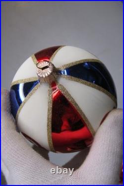Lot VTG Modern Glass Pictured Glitter FLOWER Jumbo 4 BALL Christmas Ornament #3
