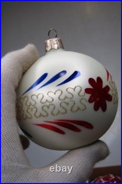 Lot VTG Modern Glass Pictured Glitter FLOWER Jumbo 4 BALL Christmas Ornament #3