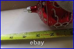 Lot VTG Modern Glass Pictured Glitter FLOWER Jumbo 4 BALL Christmas Ornament #3